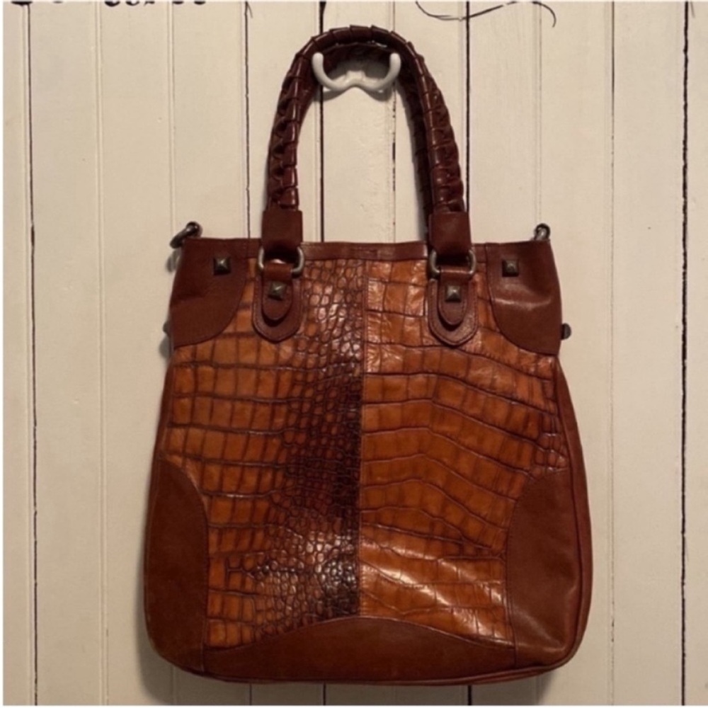 Rey Crocodile Leather Shoulder Bag Brown Tan - Picture 5 of 14